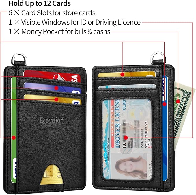 EcoVision Slim Minimalist Front Pocket Wallet, RFID Blocking Credit Card Holder Wallet with Detachable D-Shackle for Men Women