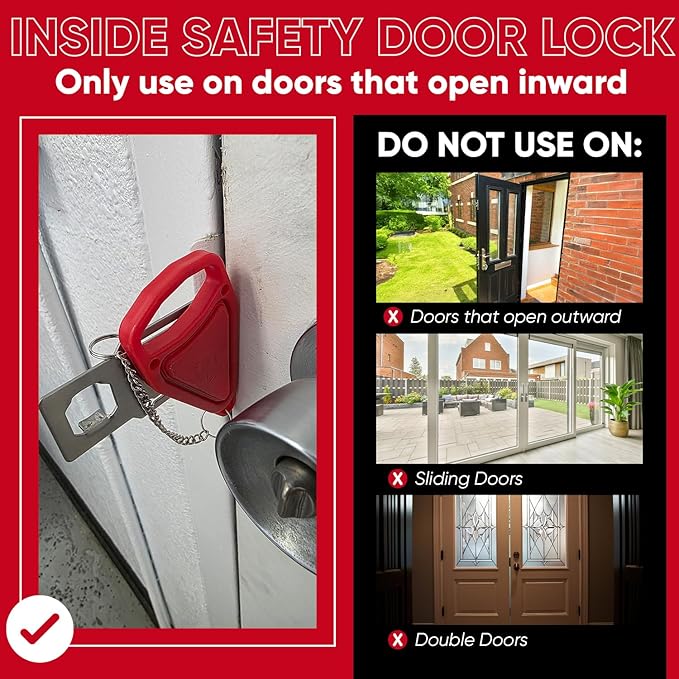 Portable Door Lock Extra Security Essential Safety & Privacy Travel Lockdown, Prevent Entry Stopper, Protect Family While Traveling Home Bedroom Hotel Apartment College (2 Pack (Red and Black))