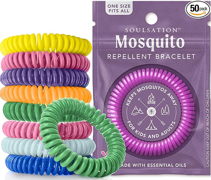 SoulSation 50 Pack Mosquito Repellent Bracelets, DEET-Free for Kids & Adults, Individually Wrapped Bands