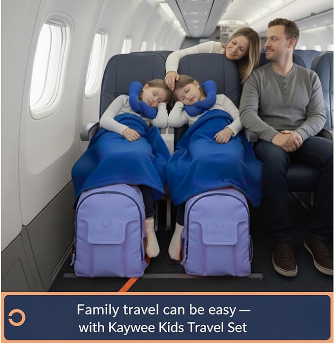 3pc Airplane Travel essentials Kids travel backpack for airplane, air tagholder for kids pillow and blanket | Toddler travel essentials