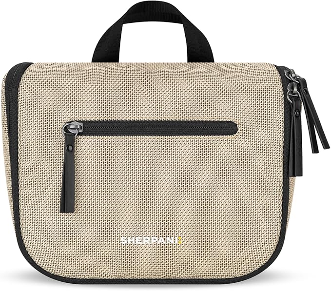 Sherpani Co-Pilot, Travel Toiletry Bag, Hanging Cosmetic Organizer, Water Resistant Makeup Bag, Shower Dopp Kit, Essentials Toiletries for Women, Travel Gift (Straw)