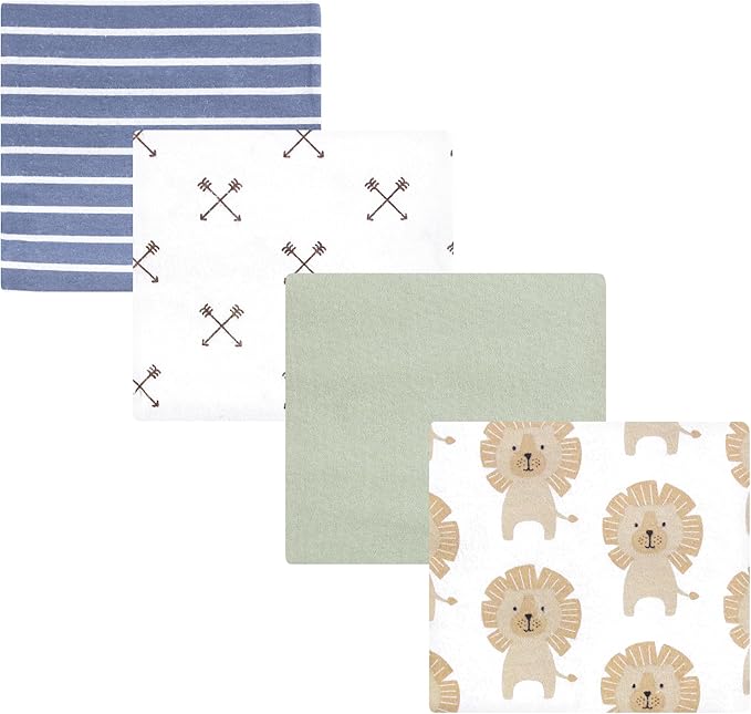 Hudson Baby Unisex Baby Cotton Flannel Receiving Blankets 4-Pack, Modern Lion, One Size