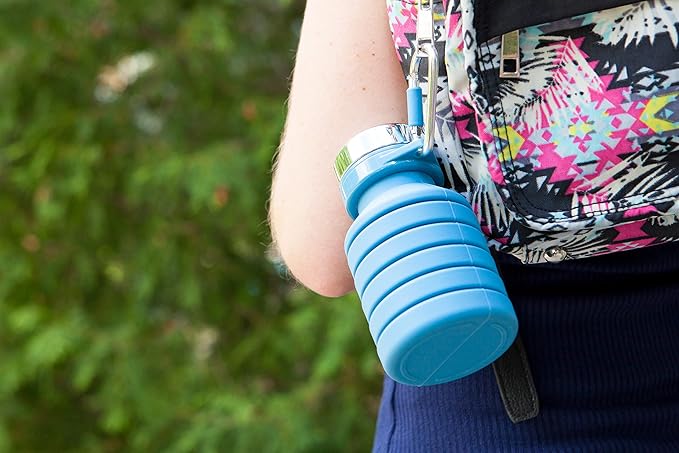 Joie Collapsible Water Bottle On The Go with Carabiner, Expands from 7.5 Ounces up to 16 Ounces, Silicone, Leak-Proof, BPA-Free, Space-Saving for Travel and Hiking, Colors May Vary
