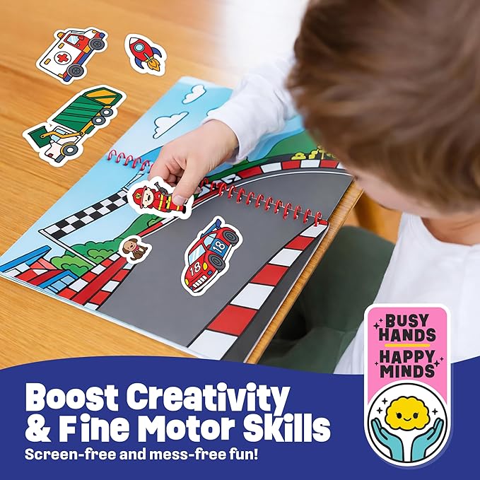 Reusable Sticker Book - Vehicles Stickers for Toddlers & Kids 3-5: Boys Easter Basket Stuffers & Easter Basket Essentials - Fun Activity in Airplane & Cars, Jelly Sticker Books for Toddlers 1-3 2-4