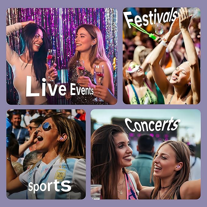 Ear Plugs for Concerts – Noise-Reducing Ear Protection with XS/S/M/L Sizes, Reusable Earplugs for Concerts, Music Festivals, and Live Events