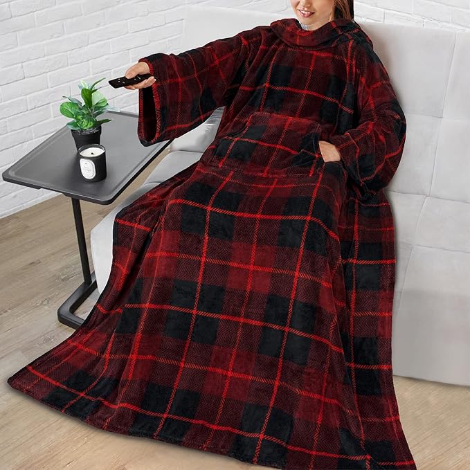 PAVILIA Blanket with Sleeves for Adult Women Men, Soft Warm Wearable Blanket Fleece Wrap Throw, Robe Blanket Gift