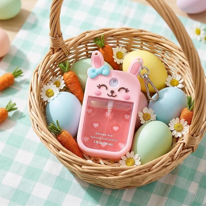 Metyond Rabbit Silicone Case for Touchland Hand Sanitizer Spray with Keychain, Compatible with Power Mist or Glow Mist 1 FL OZ/30ML for Touchland Case, Cute Travel Case for Easter Gifts (1 Pcs Pink)