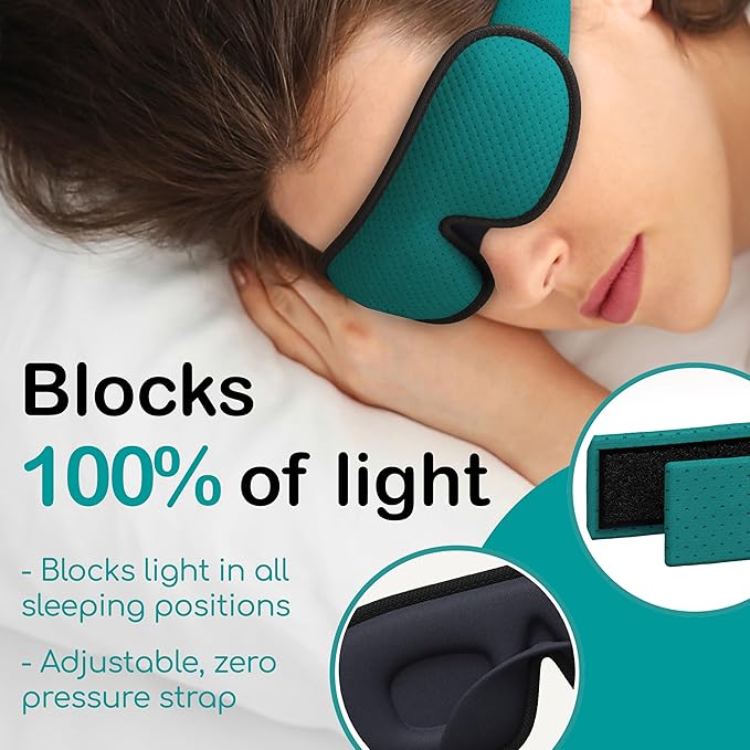 Medi Grade Cotton Sleep Mask with 3D Eye Memory Foam - Travel Sleeping Mask for Women and Men with 2 Ear Plugs and Storage Bag - Blackout Light Blocking