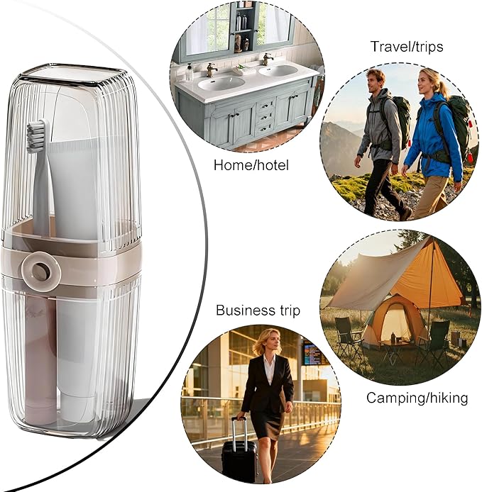 Toothbrush Travel Case, 2 in 1 Portable Travel Toothbrush Holder with Mouthwash Cups, Leakproof Travel Toothbrush and Toothpaste Container for Traveling Camping Dorm Office Business Trip