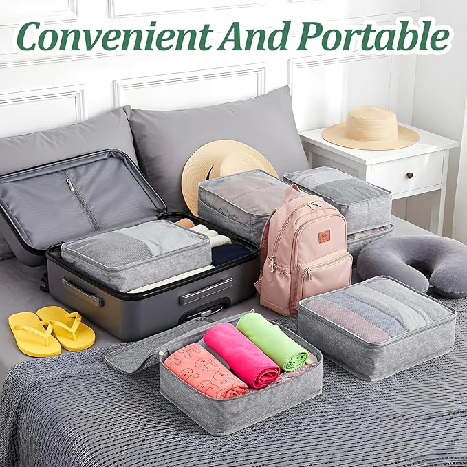 Kifmurase 12 Pcs Packing Cubes for Suitcase Travel Luggage Organizers Bulk Large Mesh Clothing Underwear Bags Foldable Laundry Bags for Hiking Camping Backpacking Clothes Accessories (Gray)