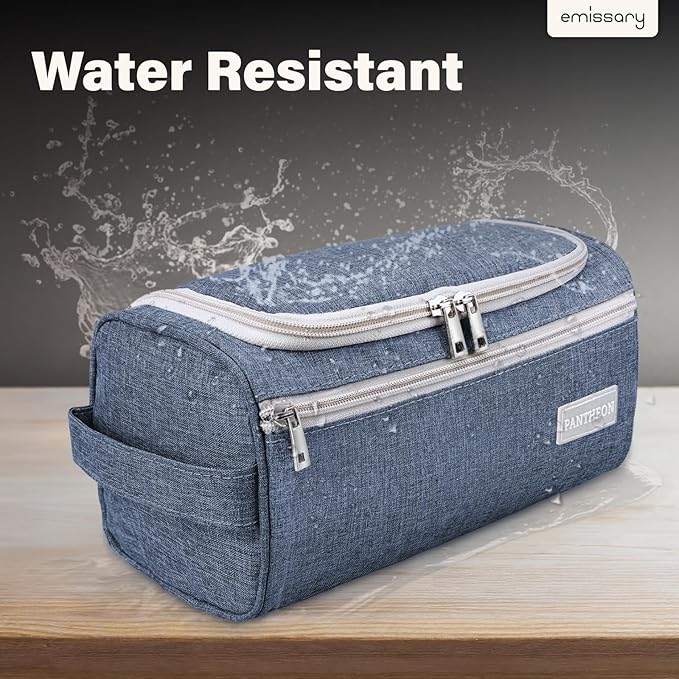 Pantheon Men's Toiletry Bag - Travel Toiletry Bag Wash Bag Hanging Dopp Kit Shaving Kit for Bathroom Shower - Mens Travel Bag Hanging Toiletry Organizer Toiletry Kit for Traveling (Blue)