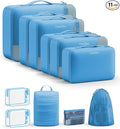 11 Set Packing Cubes for Travel, Gifts for Women Mom Kids, TSA Approved Bags for Makeup, Cosmetic,Toiletry, Suitcase Organizers for Checked Luggage, Cruise Essentials, Airplane Accessories, Azure Blue