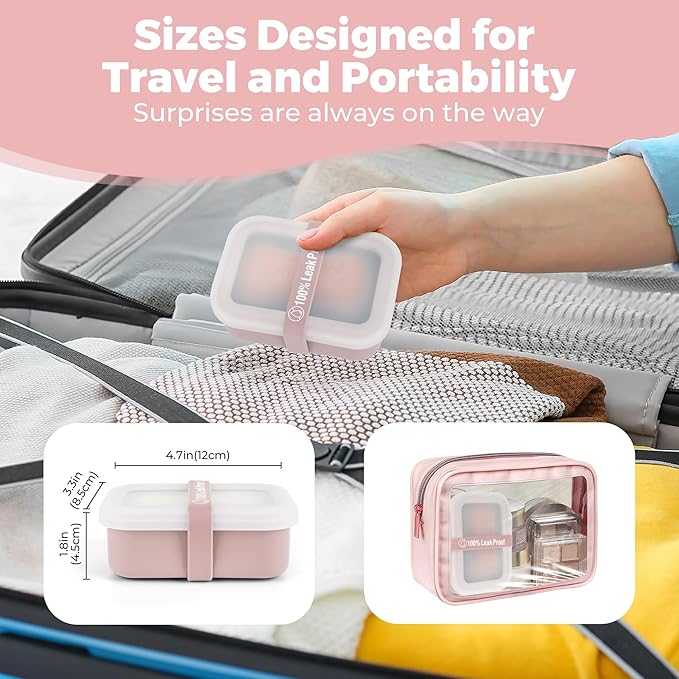 Compact Leakproof Travel Soap Case with Lid & Silicone Strap - Portable Draining Soap Bar Holder for Gym, Bathroom, Camping - Lightweight Silicone Soap Dish Container (Pink)