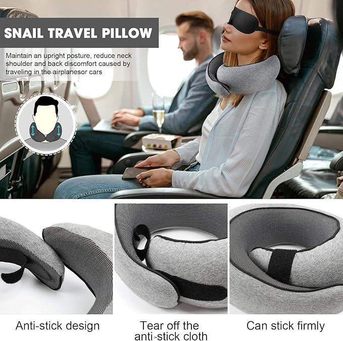 Travel Pillows for Airplanes, 360° Surround Support Memory Foam Airplane Neck Pillow, Comfortable Eye Masks and earplugs, Portable Washable Design for Long Flights, Car Rides & Road Trips