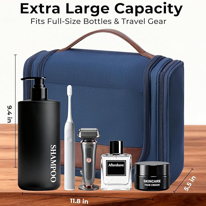 Ralnitote Large Hanging Toiletry Bag for Men, Travel Bathroom Bag with Hook, Hygiene Bag Organizer for Shower, Shaving & Grooming Essentials, Navy