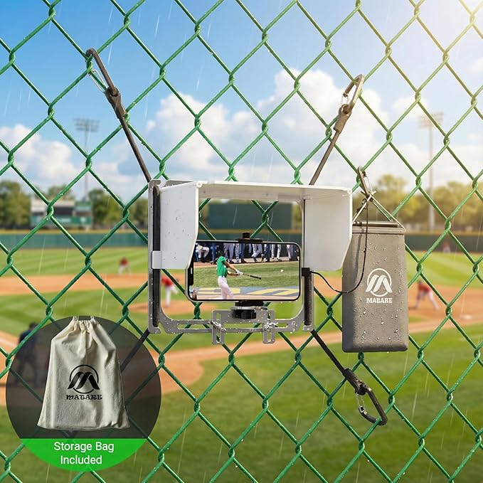 Cell Phone Fence Mount with Shade, Game Changer Mounting Kit, Gamechanger Streaming kit Works with iPhone, Mevo Start, Phones, and GoPro, for Recording Baseball Games(Upgraded Version)