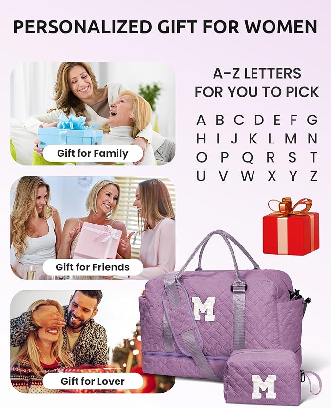 Gifts for Teen Girls - Initial Dual Compartment Personalized Weekender, Overnight Travel Bag with Monogram, Makeup Holder (Letter H)