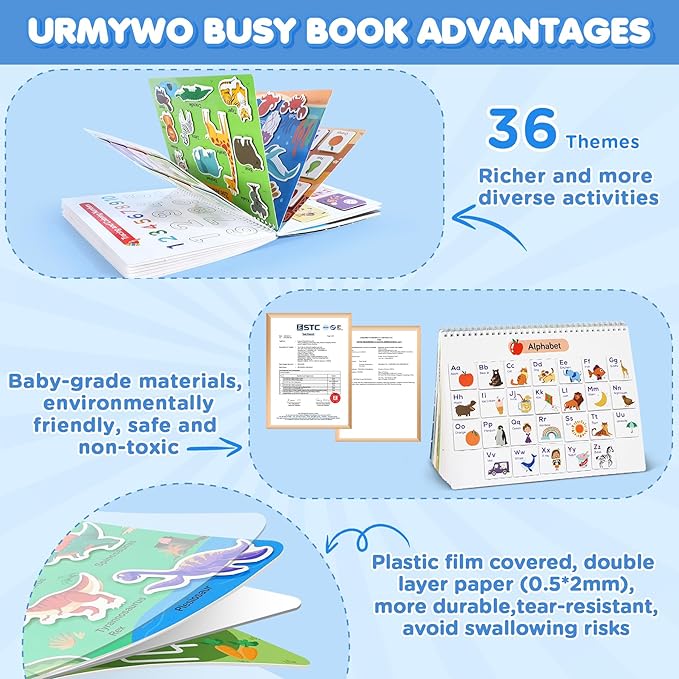 Busy Book for Toddlers 3-5, Preschool Learning Activities, Montessori Learning Educational Toys, Tracing Activity Coloring Books for Kids Ages 4-8, Autism Sensory Travel Toys, Birthday Gifts