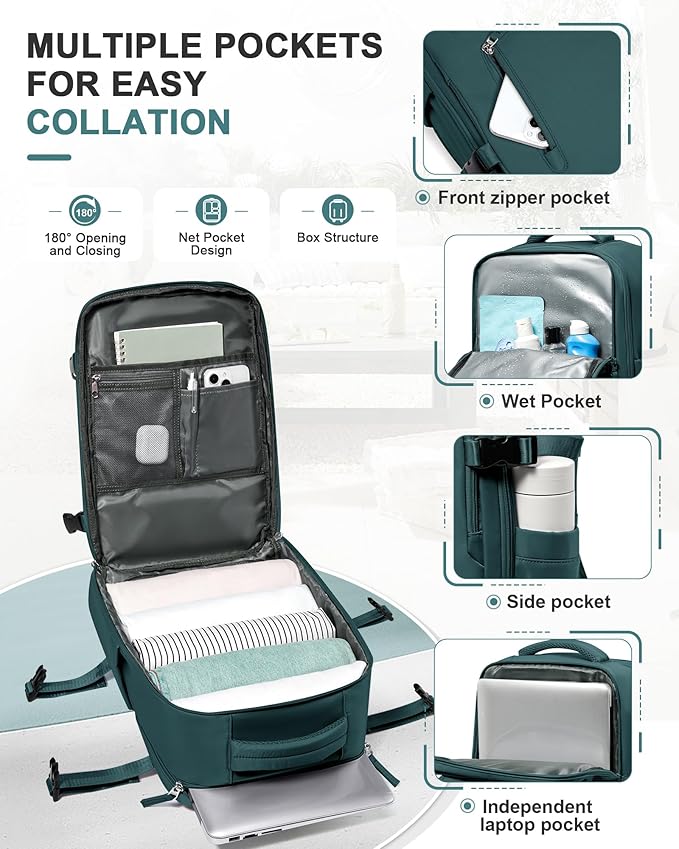 VGCUB Travel Backpack for Women Men, Spirit Airlines Personal Item, 18x14x8 Inches, Laptop, College, Waterproof, Carry On, Flight Approved, Work, Peacock Blue