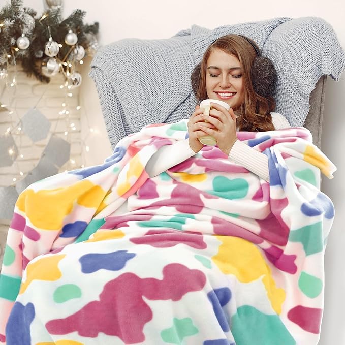 Twin Size Rainbow Fleece Blanket 60"x80" - Lightweight & Warm Fuzzy Bedding for Farmhouse Bedroom, Dorm, Living Room - Soft Decorative Throw for All Seasons