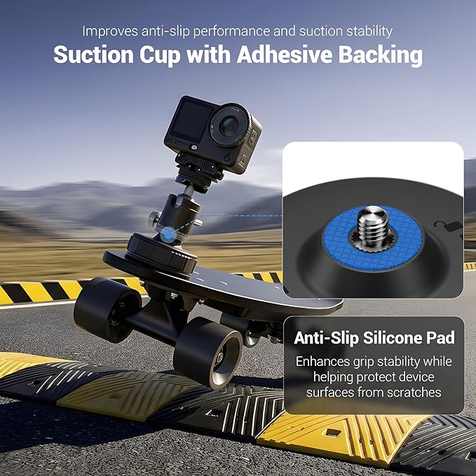 JJC Portable Camera Suction Cup Mount with 1/4" Male Screw, Twist-Lock Vacuum Suction Mount Compatible with DJI Pocket 4/3, Action 6, Gopro Hero 13/12, Insta360 X5 & Phones for Video Recording Filming