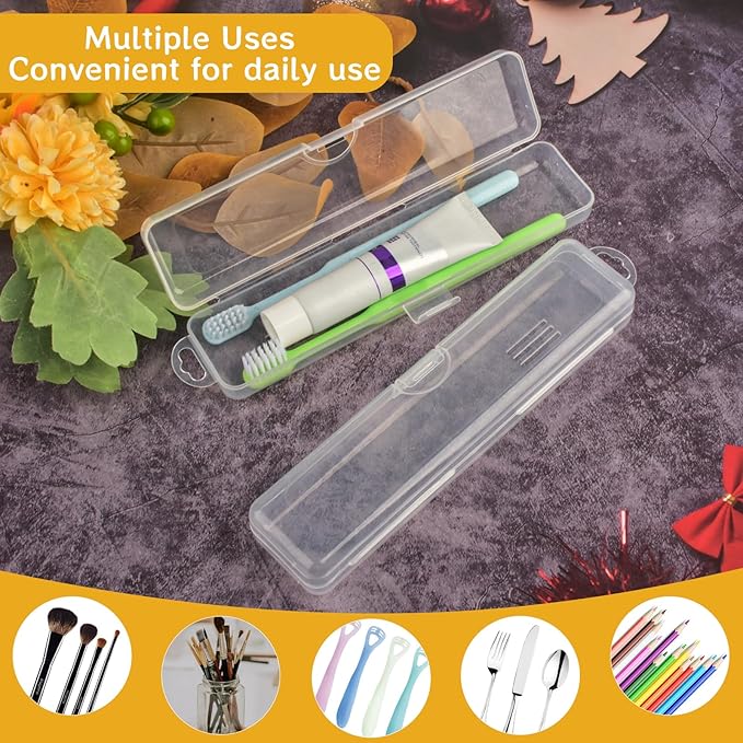 Sankoly Portable Toothbrush Case 2 PCS Travel Toothbrush Holders with Lid and Air-holes Clear Plastic Storage Container for Tongue Scraper and Toothbrush, 19.8 x 4.5 x 2.7 cm / 7.8 x 1.8 x 1.1in