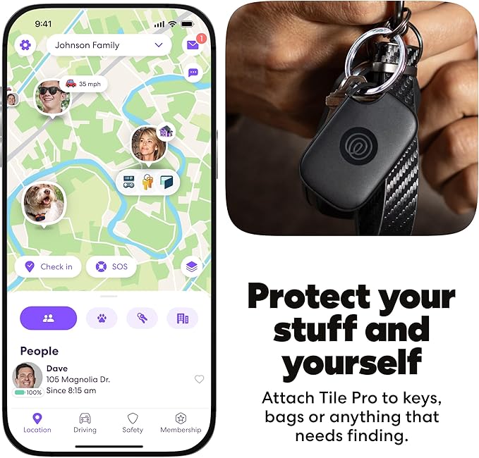 Life360 Tile Pro - Powerful Bluetooth Tracker, Key Finder and Item Locator for Keys Bags, and More. Both iOS and Android Compatible. Phone Finder. 4-Pack (Black/White)