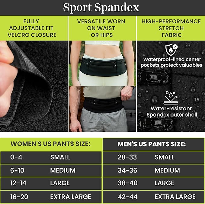 StashBandz Adjustable Running Belt - 3 Zippered Pockets + Water Bottle Holder, No-Bounce Travel Money Belt, Sports Fanny Pack, Waist Pack with Key Clip, Fits Any Size Phone, Passport & More