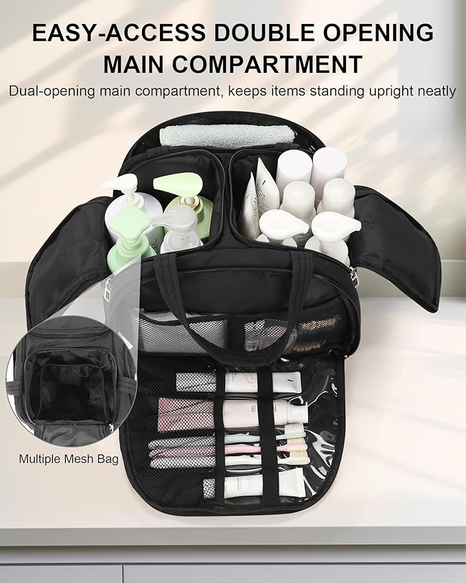 Travel Toiletry Bag, Lightweight Large Toiletry Bag for Women Wide-Open Ultra Light Cosmetic Makeup Bag Standing Toiletry Organizer with Handle for Full-Size Toiletries, Travel Essentials, Accessories