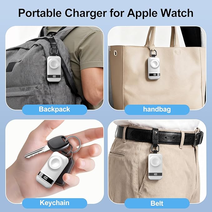 Portable Charger for Apple Watch, 2500mAh & Digital Display – Magnetic Fast Charging iWatch Charger for Travel – for Apple Watch Series 1-11/SE1-3/Ultra 1-3 (White)