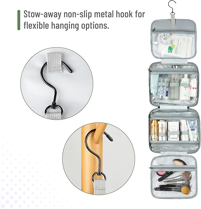 Ms. Pen- Travel Toiletry Bag Organizers, Sage Green, Makeup Travel Bag for Toiletries with Hanging Hook, Water-Resistant