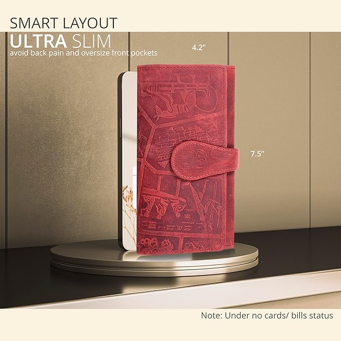 Real Leather Women Wallet Leather with RFID Blocking -Trifold Card Holder Designer Ladies Clutch with ID Window Wallets