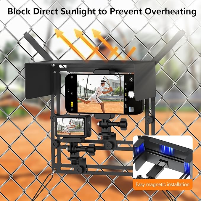AMAZEAR Phone Fence Mount with Magnetic Shade, Action Camera Fence Mounting Kit for iPhone Samsung Mevo Start Go Pro, Phone Streaming Kit for Baseball Softball Tennis