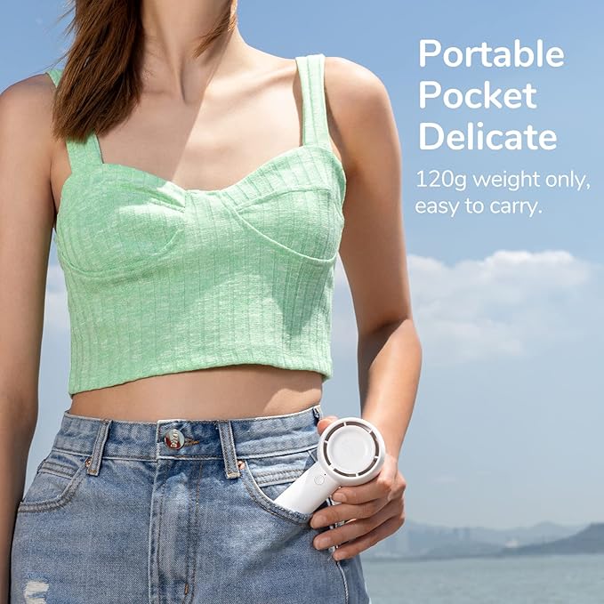 JISULIFE Mini Portable Fan-Bladeless Safe Design, Powerful Turbo Handheld Fan with 3 Speeds, USB Rechargeable, Small Pocket Design for Travel/Lash, Gifts For Girls/Women (Pack of 2)