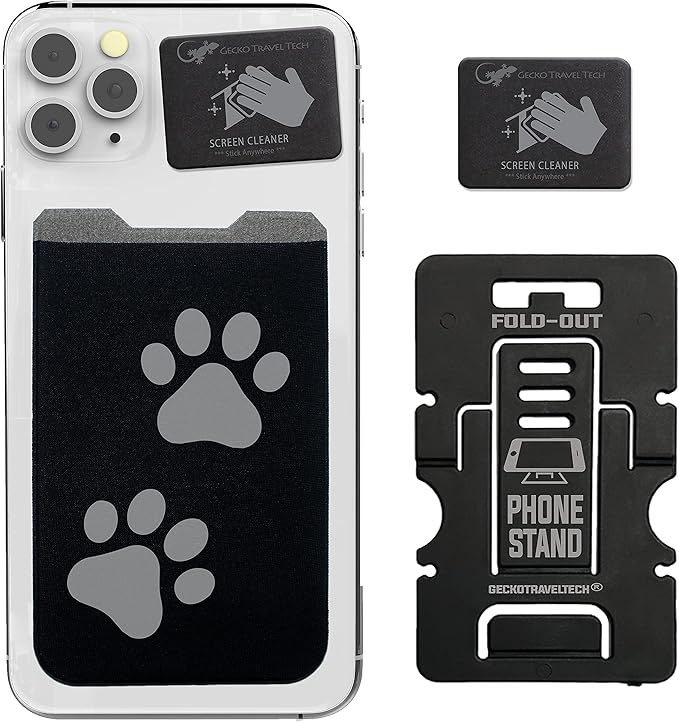 Phone Wallet - Adhesive Card Holder - Cell Phone Pouch - Stick on Lycra Pocket by Gecko - Carry Credit Cards and Cash