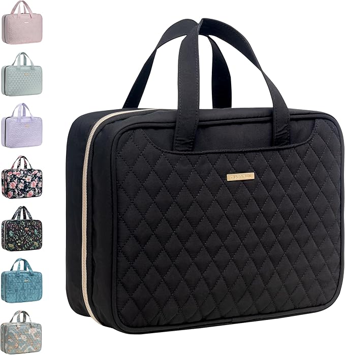 Everfun Hanging Toiletry Bag for Travel, 12x9x4.5 inch Large Capacity Cosmetic Organizer with Leakproof Wet/Dry Compartment, Waterproof Dopp Kit Toiletries Bag for Women Black
