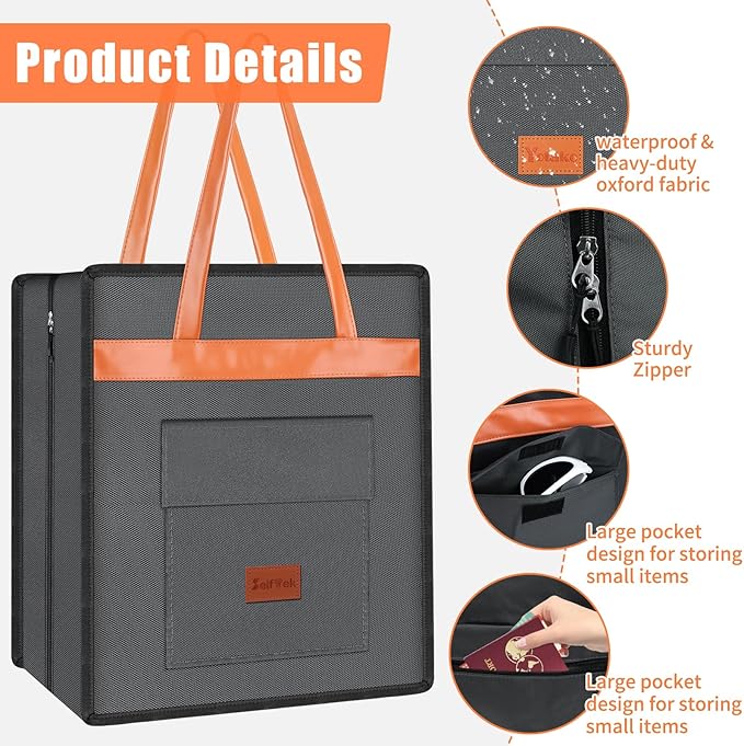 SelfTek Shoe Bags for Travel with Handle, Waterproof Large-Capacity Family Travel Shoe Bag Organizer for Multiple Shoes, Shoe Travel Bags for Packing, Suitable for Luggage Handle- Grey