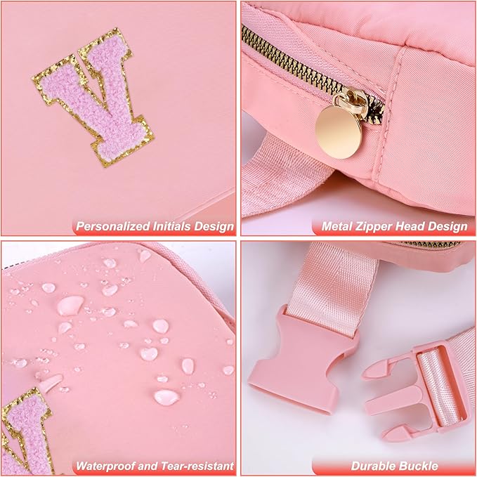 Uygafly Personalized Belt Bag for Women Girls - Fashion Mini Waist Packs with Adjustable Strap - Trendy Travel Fanny Pack Crossbody Bags with Initial Letter - Teen Gifts | Peach,V