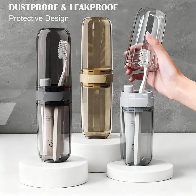 2-in-1 Toothbrush Travel Case, Portable Travel Toothbrush and Toothpaste Holders with Rinse Cup, Slim Clear Toothbrush Case for Traveling Camping School Dorm Bathroom