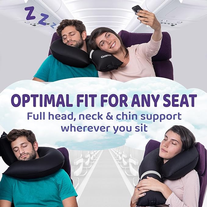 Inflatable Travel Pillows for Airplanes, Cars & Home. New J-Design. Neck & Chin Support. Firmness Adjustable. Inflatable Neck Pillow for Traveling on Plane. Blow Up Neck Pillows for Air Travel
