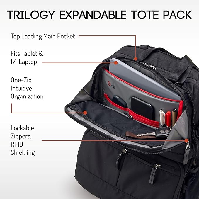 Trilogy Expandable Tote Pack (Black) Fits under-seat on most airplanes.