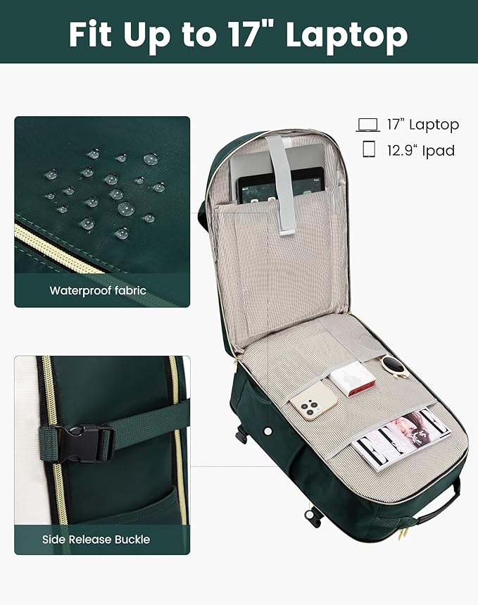 LOVEVOOK Large Travel Backpack for Women & Men, 40L Carry on Backpack for Airplanes, TSA Personal Item Travel Bag fits 17" Laptop, Waterproof Travel Essentials Airline Approved with 3 Packing Cubes