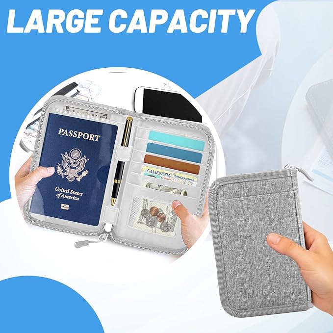Passport Holder for Travel Essentials, RFID Blocking Protector Passport Wallets, Passport Document Organizer Case for Travel Must Have, Passport Book for Women, Couple, Family Cards, Tickets, ID, Cash