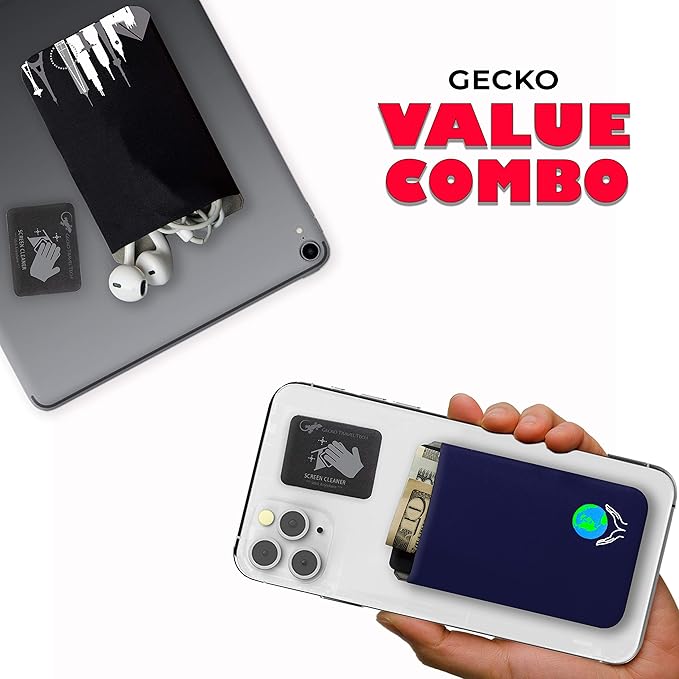 Phone Wallet - Adhesive Card Holder - Cell Phone Pouch - Stick on Lycra Pocket by Gecko - Carry Credit Cards and Cash