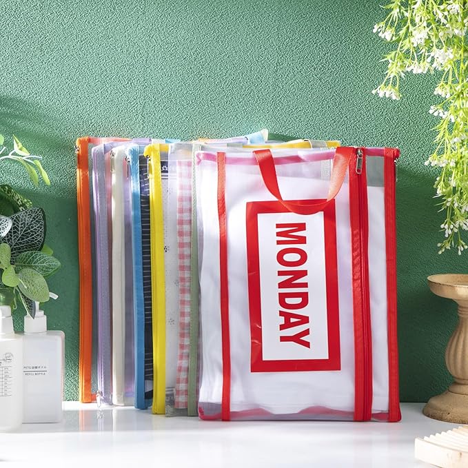 7 Pack Packing Cubes for Travel Days of Week Packing Cubes with Label Clear Zippered Storage Bag for Summer Camp Essential