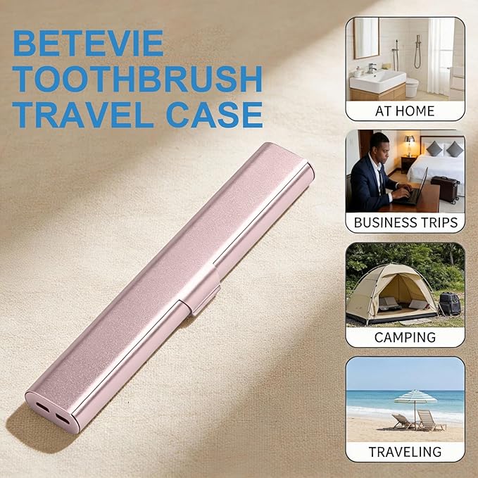 Portable Toothbrush Travel Case: Breathable & Dirt-Proof Hotel Camping Outdoor - Aluminum for Storage Recyclable Traveler (1, Rose Gold)