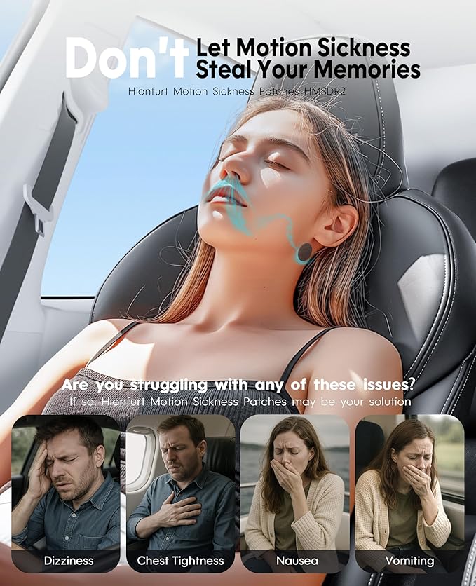 Hionfurt HMSDR2 16ct Motion Sickness Patches with Plant Essence – Lavender – Sea Sickness Patches for Cruise, Car, Airplane – Non-Drowsy, 72H Lasting