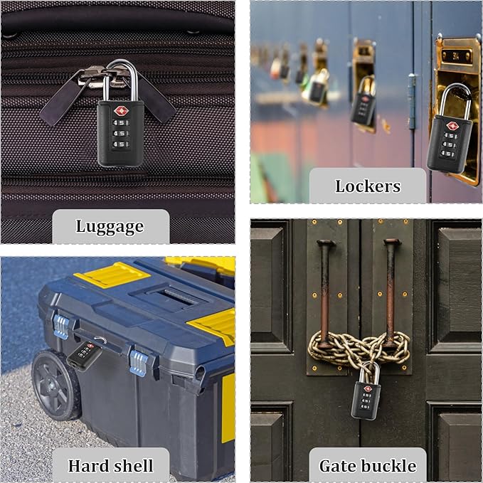 3Pcs TSA Approved Luggage Locks 3 Digit Travel Combination Portable Small Padlocks Stainless Steel TSA Accepted Toolbox Locks for Travel Bag Suitcase Lockers