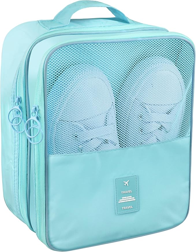 Travel Shoe Bag Waterproof Shoe Organizer Bag Holds 3 Pair of Shoes Shoe Packing Cube for Suitcase Travel and Daily Use Storage Pouch with Handle (Blue)