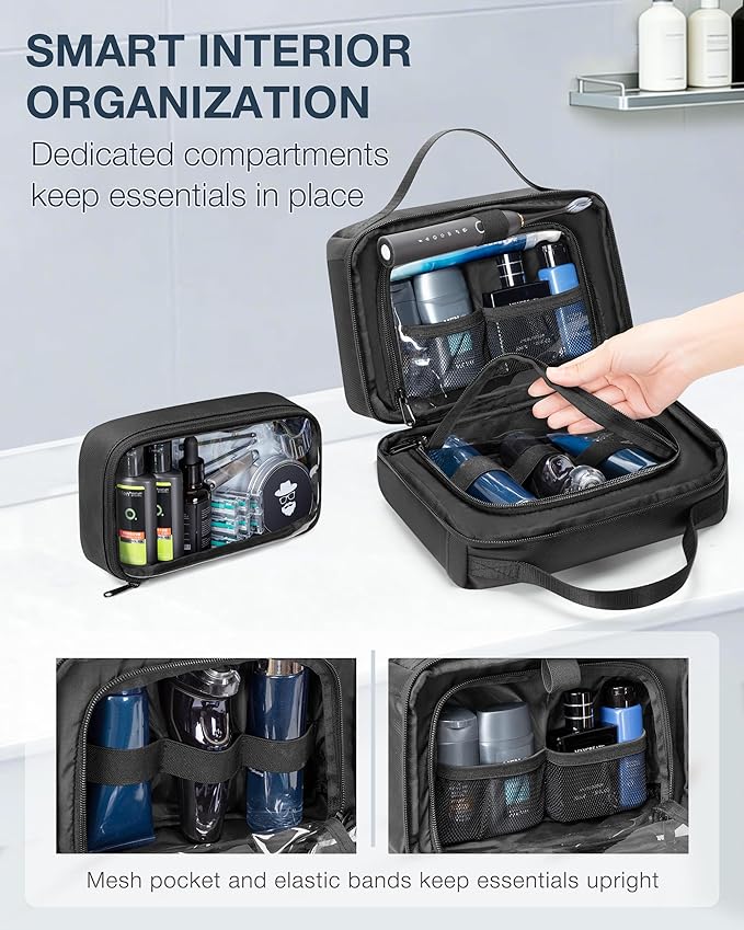 Marscamd Toiletry Bag with Travel Cube, Mens Water-Resistant Hygiene Bag, Versatile Organizer for Shaving Accessories, Bathroom and Shower Essentials, Black
